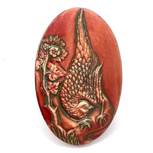 Extra large Vintage celluloid button of a pheasant and flower.