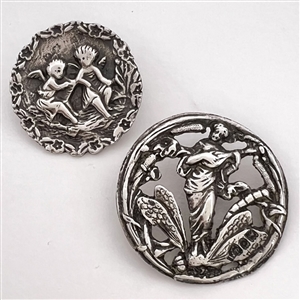 Two Hallmarked silver buttons with mythological themes. 