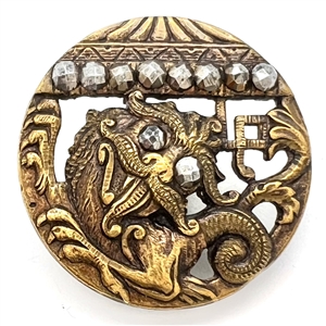 Fantastic brass Chinese dragon under a pagoda with steels button. 