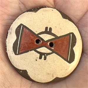 Zia pueblo ceramic pottery button with geometric pattern.