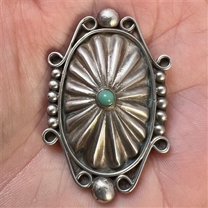 UNIQUE shaped Native American silver button with turquoise center. 