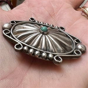 UNIQUE shaped Native American silver button with turquoise center. 