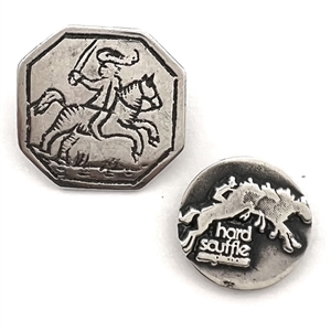 Two sterling silver buttons of equestrian subjects.