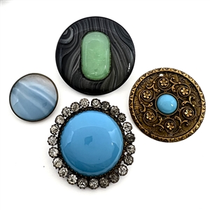 Four imitation gemstone glass in metal buttons. 