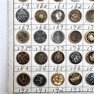 Original salesman's card of 56 aluminum buttons.