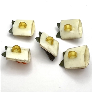 Set of five Weeber Vintage celluloid buttons of fruit and vegetables. 