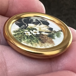 Adorable Rottweiler bringing flowers button.