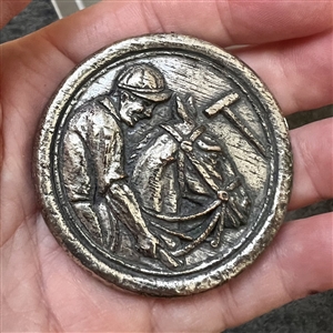 HUGE metalized Burwood button of a jockey and horse.