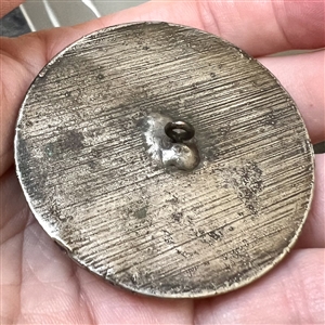 HUGE metalized Burwood button of a jockey and horse.