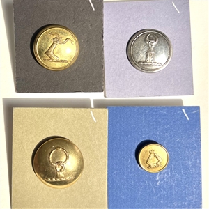 Four livery buttons of hands holding things.