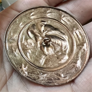 Silvered brass button of Lillian Russel with swallow border.