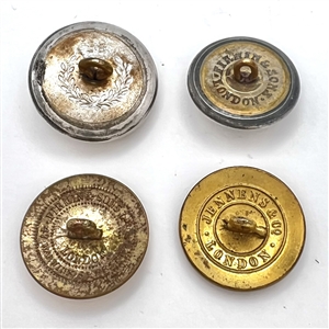 Four livery buttons of hands holding things and plant life.