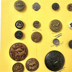 Card of twenty nine buttons of assorted animals.