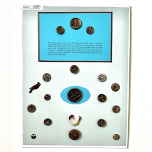 Card of nineteen buttons of birds. 