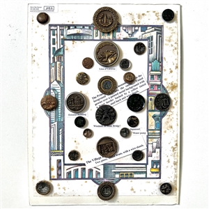 Card of twenty five mostly architectural buttons.