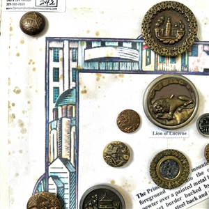 Card of twenty five mostly architectural buttons.