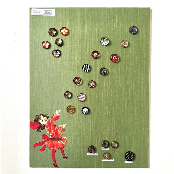 Card of twenty three glass kaleidoscope buttons.