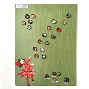 Card of twenty three glass kaleidoscope buttons.