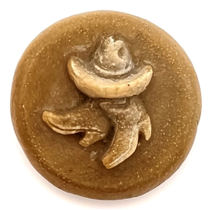 Acrylic shot button of cowboy boots and hat.