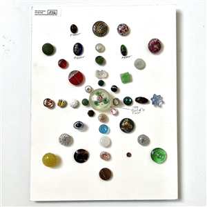 Card of thirty nine assorted glass buttons.
