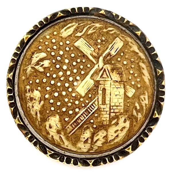 Ivoroid button of windmill with brass rim. 