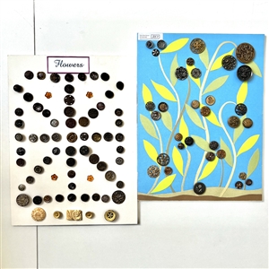 Two cards of one hundred+ buttons of plant life. 
