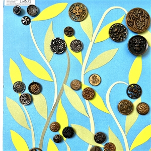 Two cards of one hundred+ buttons of plant life. 