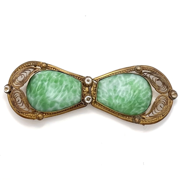 Brass two piece buckle with cabochons and pastes.
