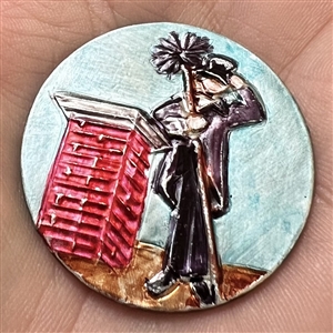 Studio button of a chimney sweep by Shirley Burgess.