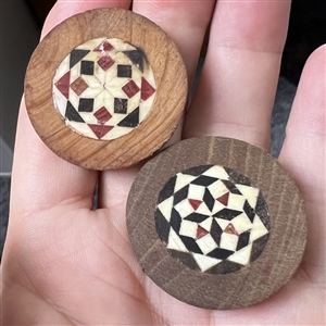 Two parquetry wood buttons - unsigned studio?