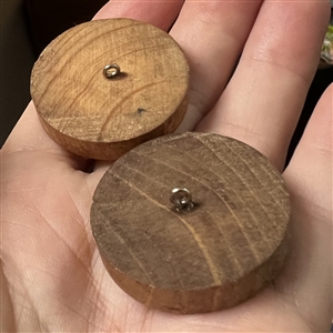 Two parquetry wood buttons - unsigned studio?