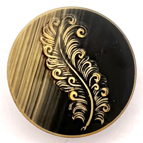 Victorian celluloid elaborate feather button.