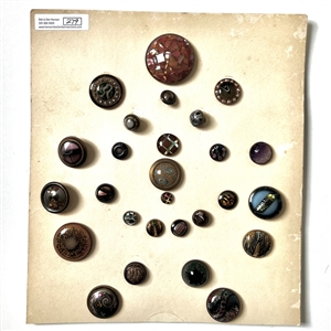 Card of twenty seven glass in metal buttons. 