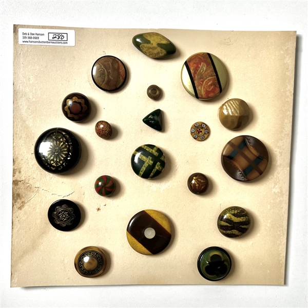 Card of nineteen Vintage celluloid buttons.