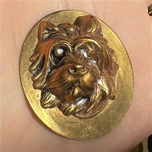 Brass button of a terrier.