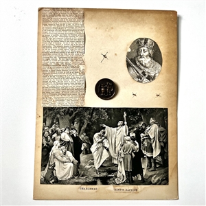 Card with button of Charlemagne and the Warning Angel.