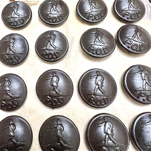 Card of twenty one matching post office department buttons.