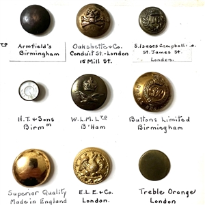 Card of thirty foreign uniform buttons. 