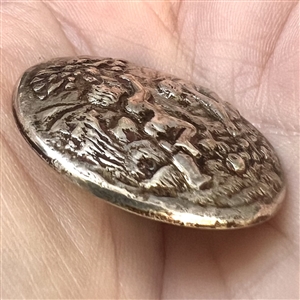 Very early hallmarked silver button of children picking apples.