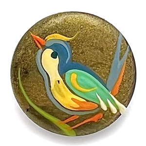 Brooks bird painted casein button. 