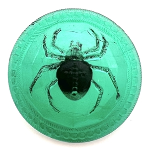 Bohemian aqua glass button of a spider. 