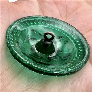 Bohemian aqua glass button of a spider. 