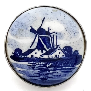 Delft porcelain of a windmill in modern  silver setting.