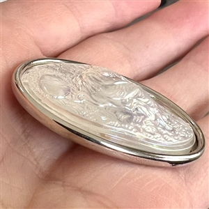 Imitation cameo carved oval glass with iridescent finish of a woman and child.