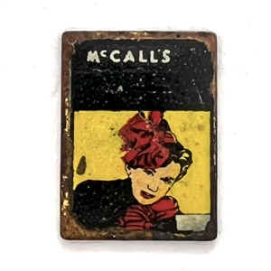 RARE painted metal goofie button of McCalls magazine cover.