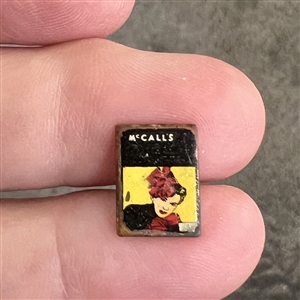 RARE painted metal goofie button of McCalls magazine cover.