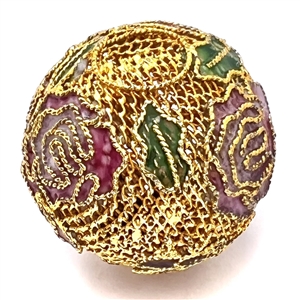 Modern plique-a-jour modified ball button of roses.