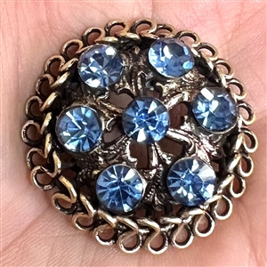 Jewel button with blue faceted pastes set in sterling silver.