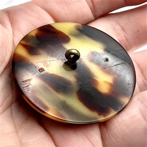 Stamped copper in Vintage plastic (?) scarce button of Scaramouche and Columbine. 