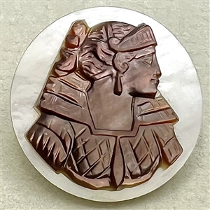 A 19th c. Cameo carved pearl button of a woman (royal?).